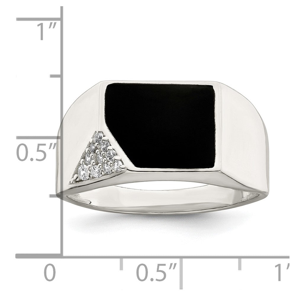 Sterlingsilber Schwarz Emailliert und Zirkonia Herren Ring