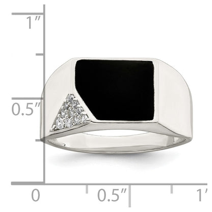 Sterlingsilber Schwarz Emailliert und Zirkonia Herren Ring