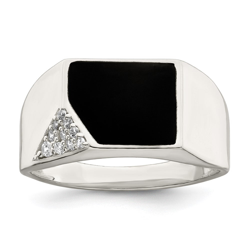 Sterlingsilber Schwarz Emailliert und Zirkonia Herren Ring