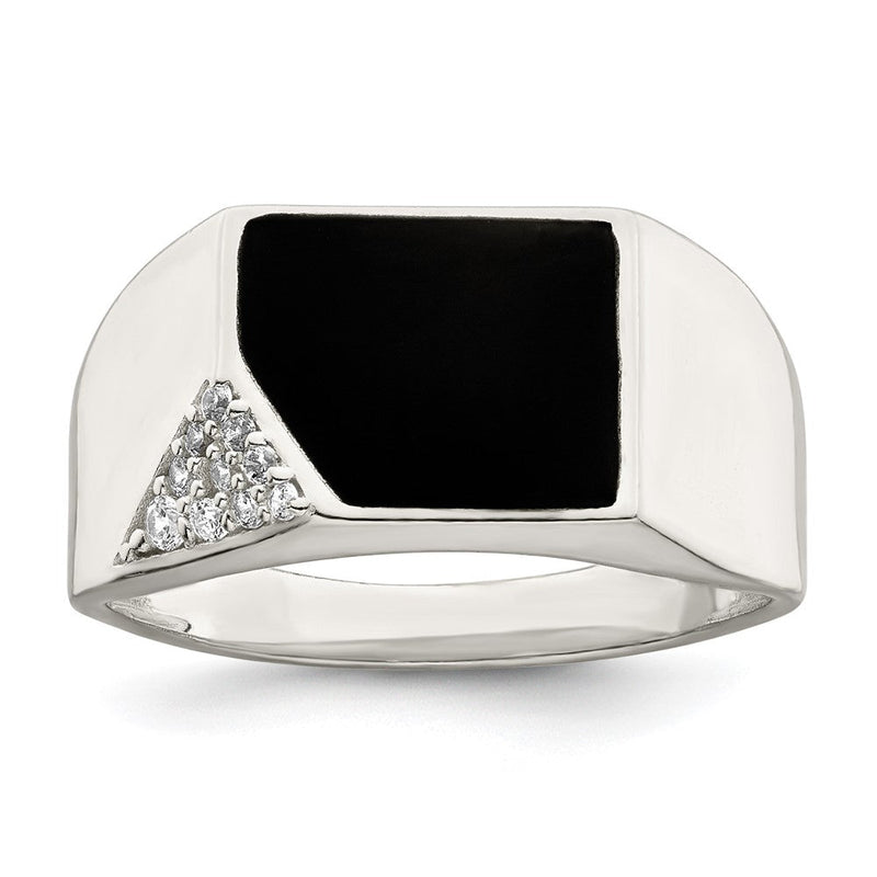 Sterlingsilber Schwarz Emailliert und Zirkonia Herren Ring