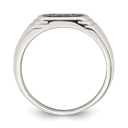 Sterlingsilber Schwarz Emailliert Herren Totenkopf und Crossbones Ring