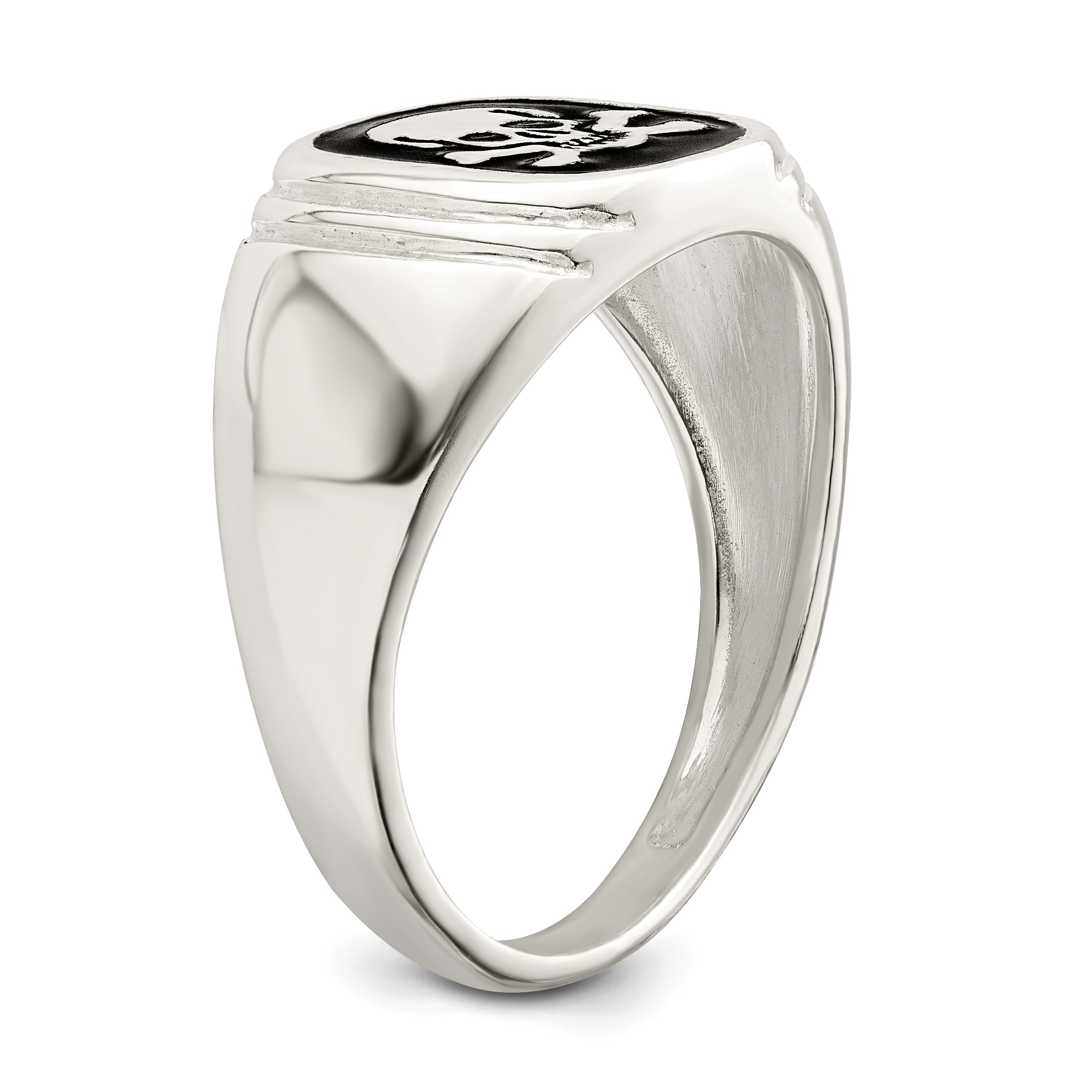 Sterlingsilber Schwarz Emailliert Herren Totenkopf und Crossbones Ring