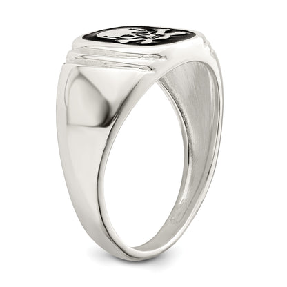Sterlingsilber Schwarz Emailliert Herren Totenkopf und Crossbones Ring