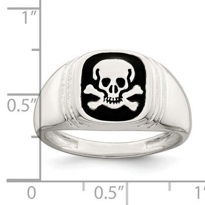 Sterlingsilber Schwarz Emailliert Herren Totenkopf und Crossbones Ring