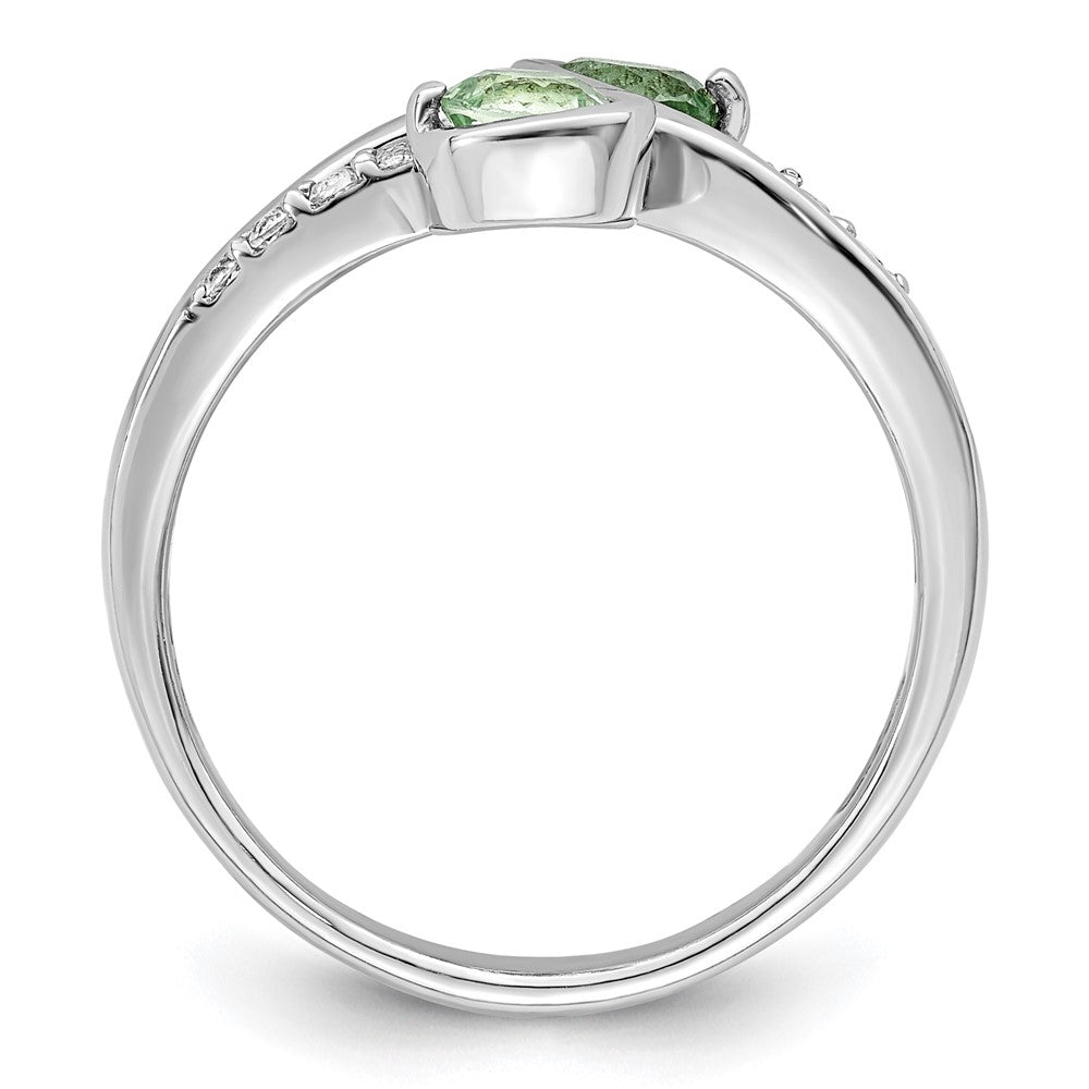 Sterlingsilber Ss Rhodiniert.6t.w. Grün Quarz & Weiß Topas Wirbel Ring
