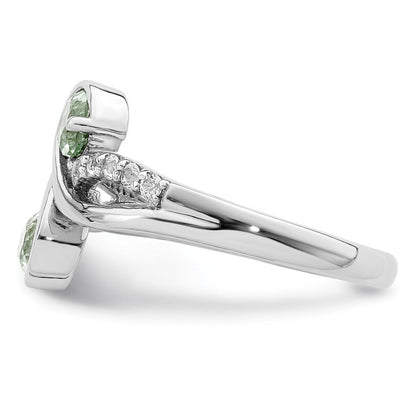 Sterlingsilber Ss Rhodiniert.6t.w. Grün Quarz & Weiß Topas Wirbel Ring