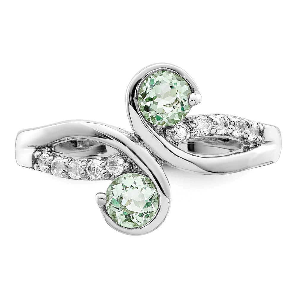 Sterlingsilber Ss Rhodiniert.6t.w. Grün Quarz & Weiß Topas Wirbel Ring