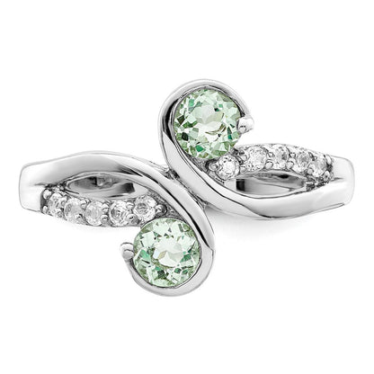 Sterlingsilber Ss Rhodiniert.6t.w. Grün Quarz & Weiß Topas Wirbel Ring