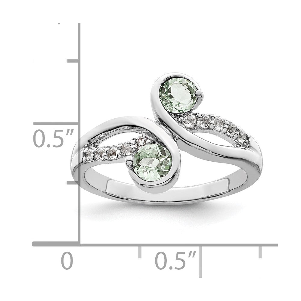 Sterlingsilber Ss Rhodiniert.6t.w. Grün Quarz & Weiß Topas Wirbel Ring