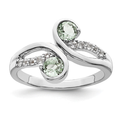 Sterlingsilber Ss Rhodiniert.6t.w. Grün Quarz & Weiß Topas Wirbel Ring