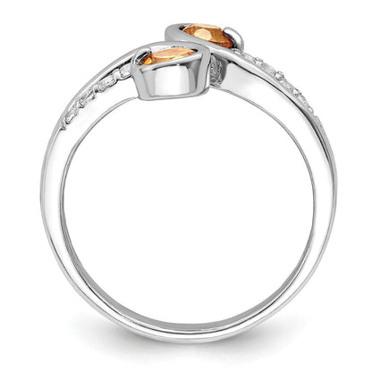 Sterlingsilber Rhodiniert.60t.w. Citrin & Weiß Topas Wirbel Ring