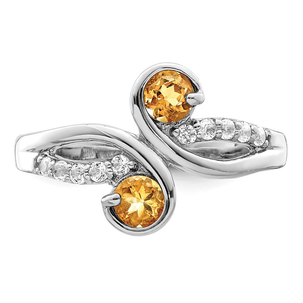 Sterlingsilber Rhodiniert.60t.w. Citrin & Weiß Topas Wirbel Ring