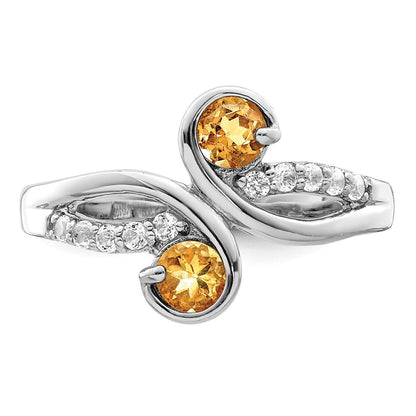 Sterlingsilber Rhodiniert.60t.w. Citrin & Weiß Topas Wirbel Ring