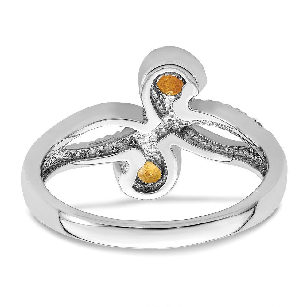 Sterlingsilber Rhodiniert.60t.w. Citrin & Weiß Topas Wirbel Ring