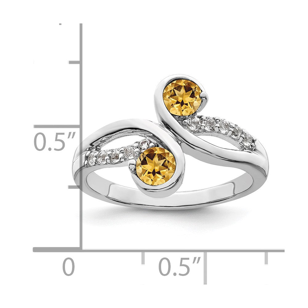Sterlingsilber Rhodiniert.60t.w. Citrin & Weiß Topas Wirbel Ring