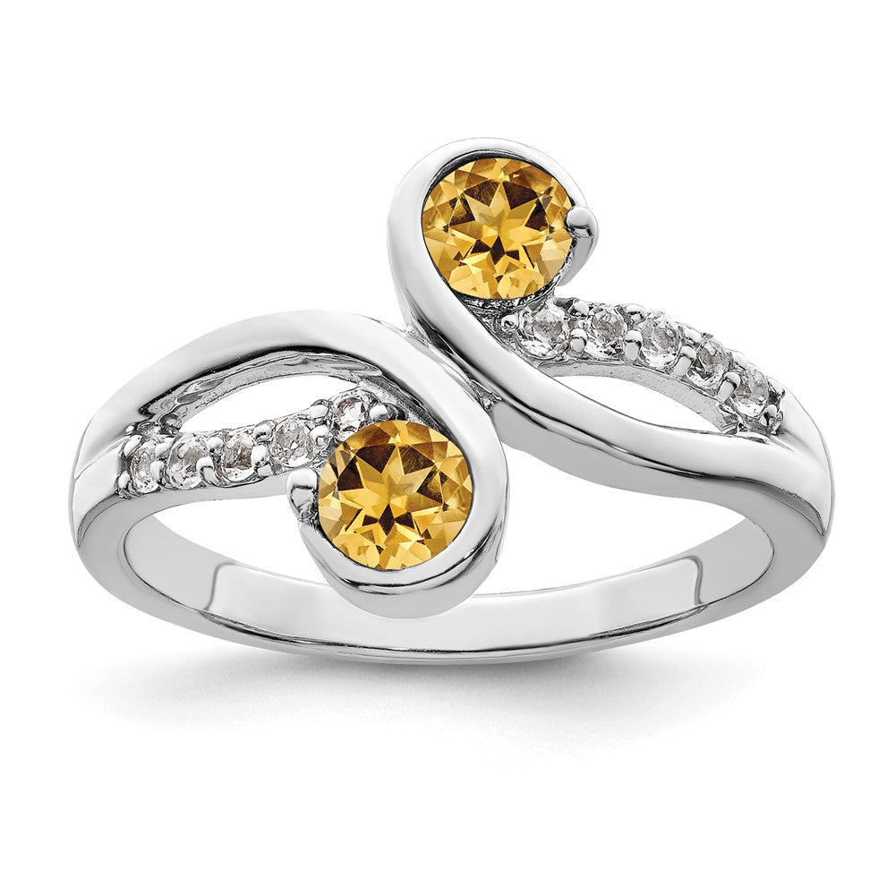 Sterlingsilber Rhodiniert.60t.w. Citrin & Weiß Topas Wirbel Ring