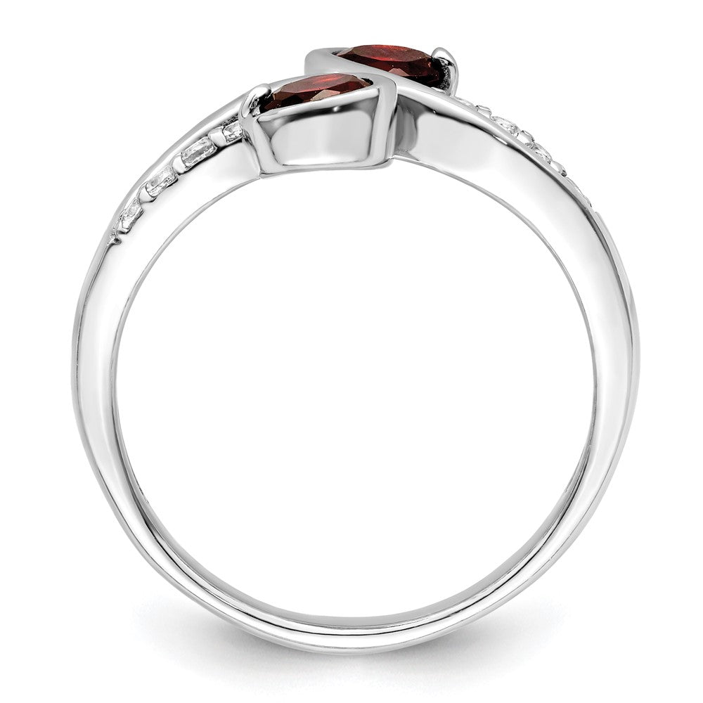 Sterlingsilber Rhodiniert.8t.w. Granat & Weiß Topas Wirbel Ring