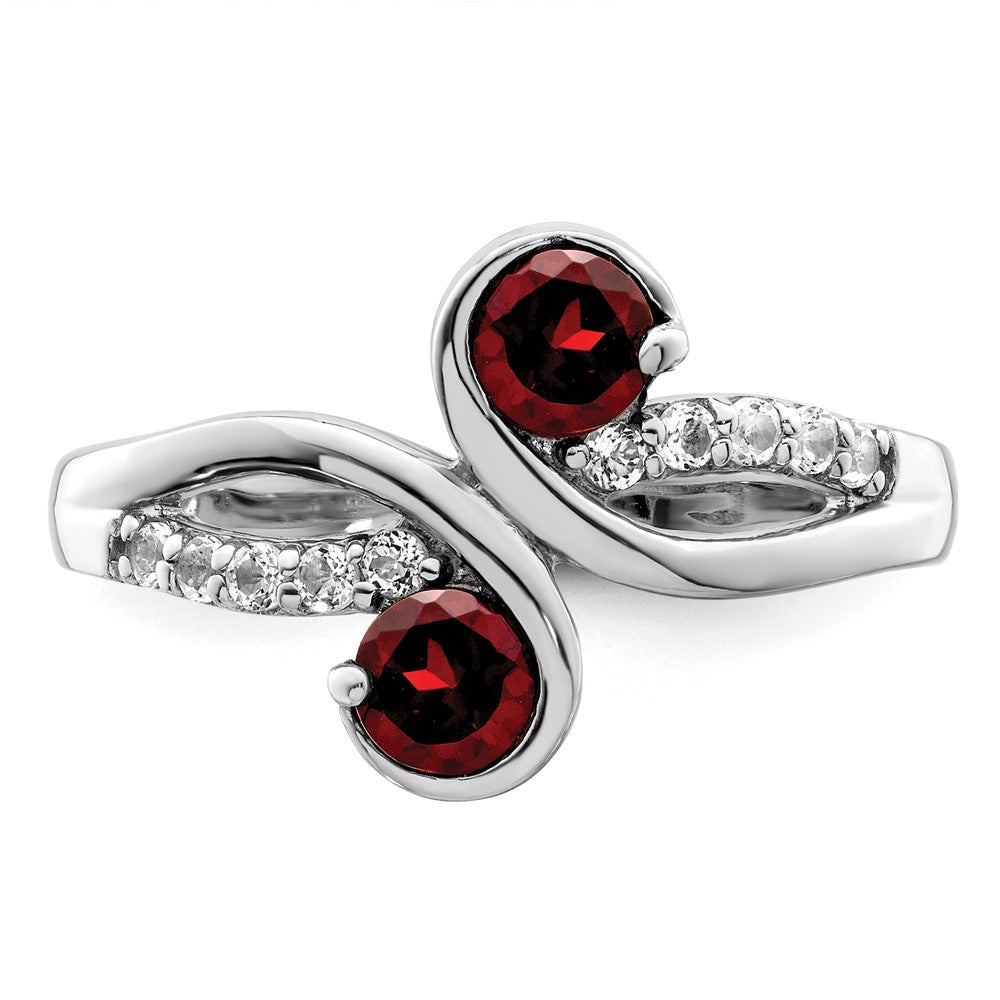 Sterlingsilber Rhodiniert.8t.w. Granat & Weiß Topas Wirbel Ring
