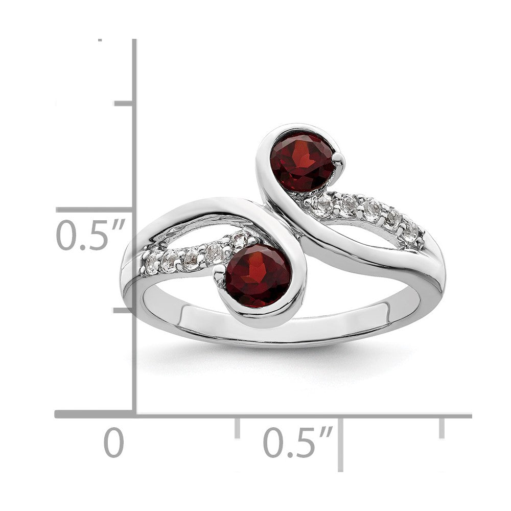 Sterlingsilber Rhodiniert.8t.w. Granat & Weiß Topas Wirbel Ring