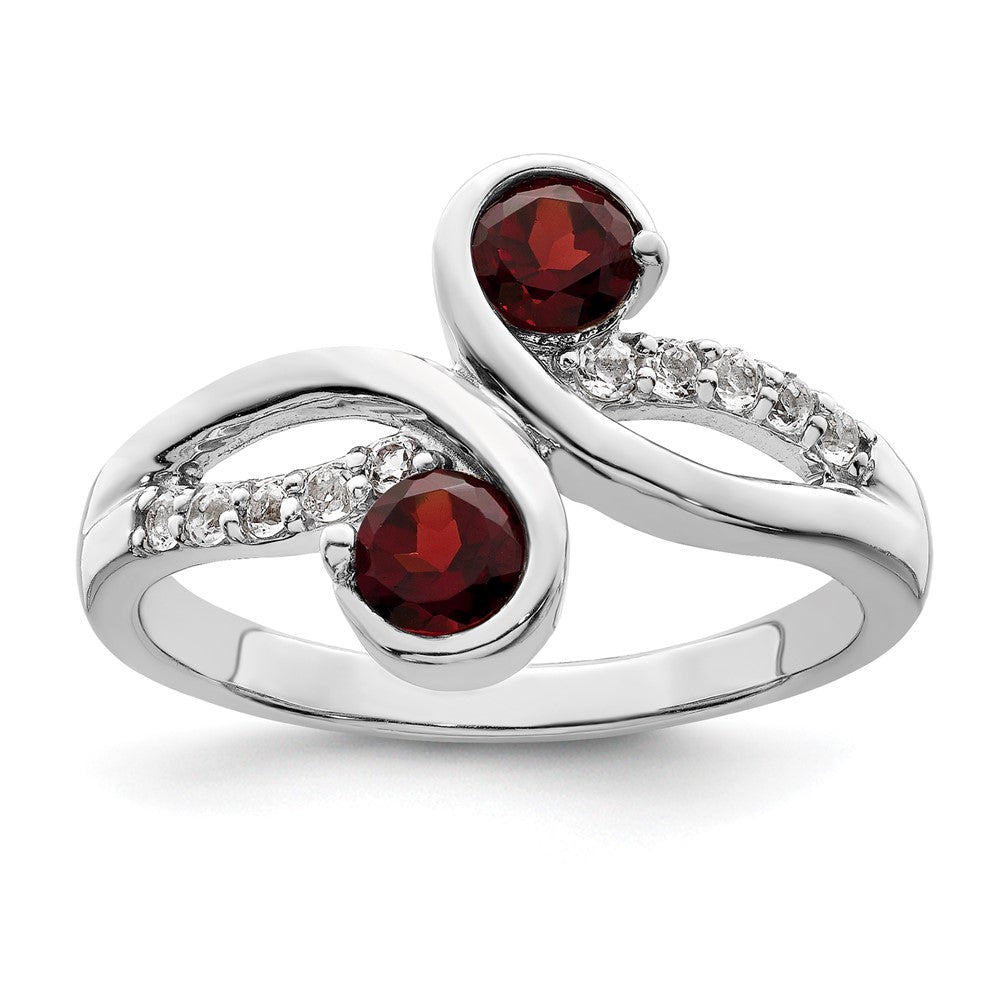Sterlingsilber Rhodiniert.8t.w. Granat & Weiß Topas Wirbel Ring