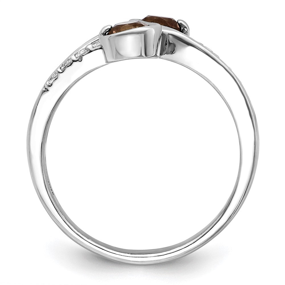 Sterlingsilber Ss Rhodiniert.6t.w. Rauch Quarz & Weiß Topas Wirbel Ring