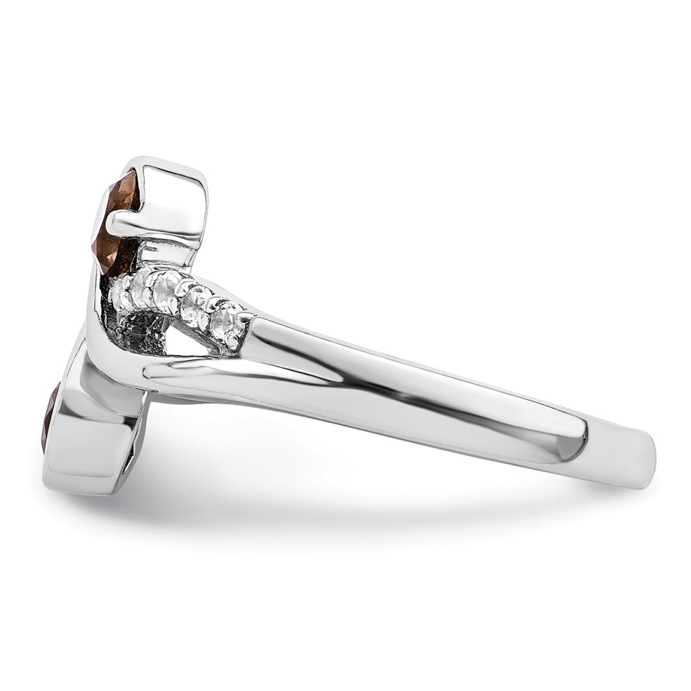 Sterlingsilber Ss Rhodiniert.6t.w. Rauch Quarz & Weiß Topas Wirbel Ring