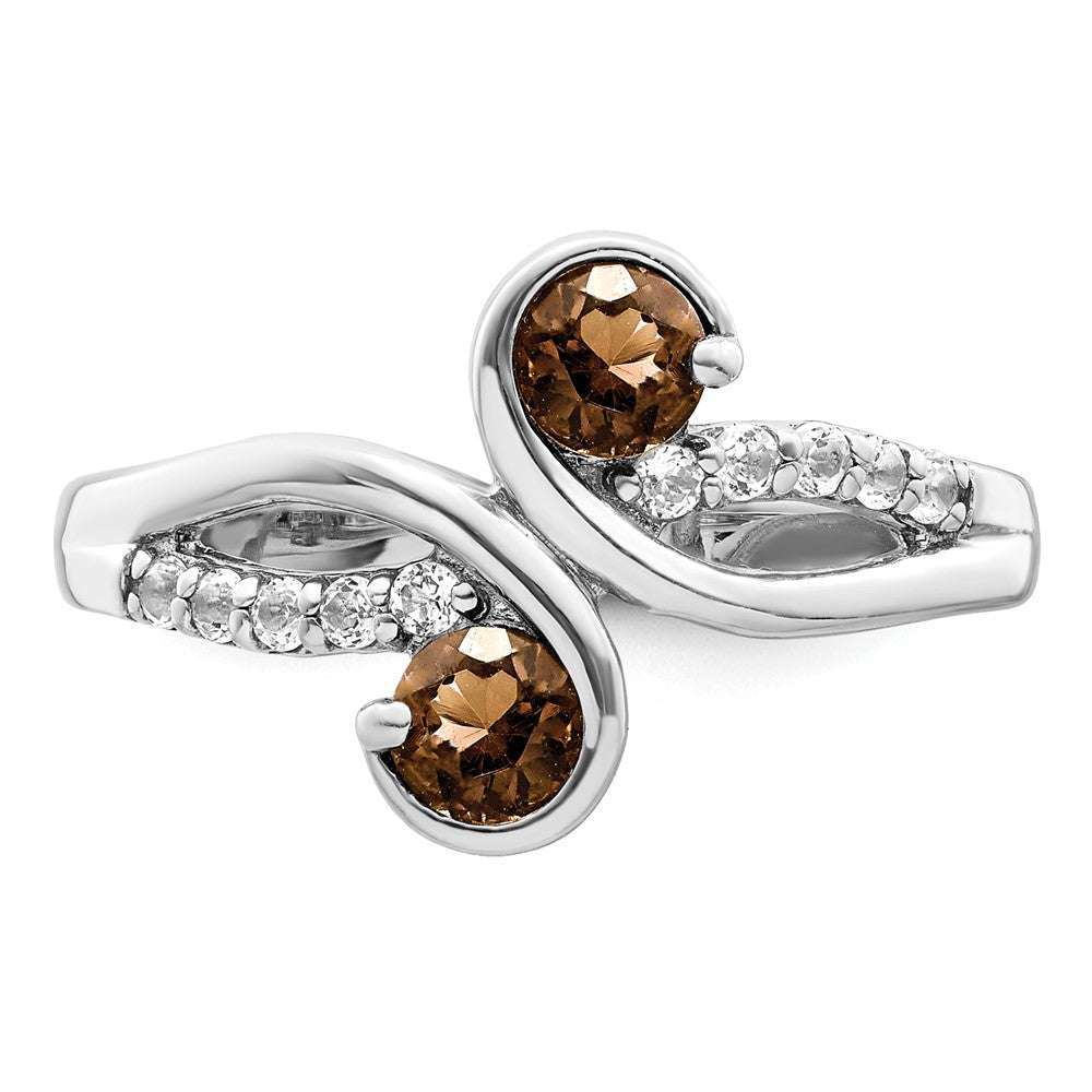 Sterlingsilber Ss Rhodiniert.6t.w. Rauch Quarz & Weiß Topas Wirbel Ring