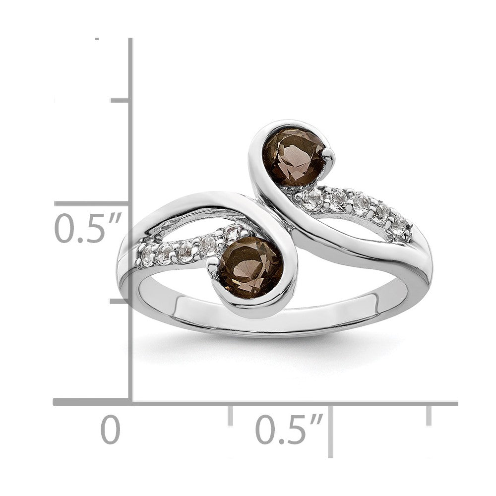 Sterlingsilber Ss Rhodiniert.6t.w. Rauch Quarz & Weiß Topas Wirbel Ring