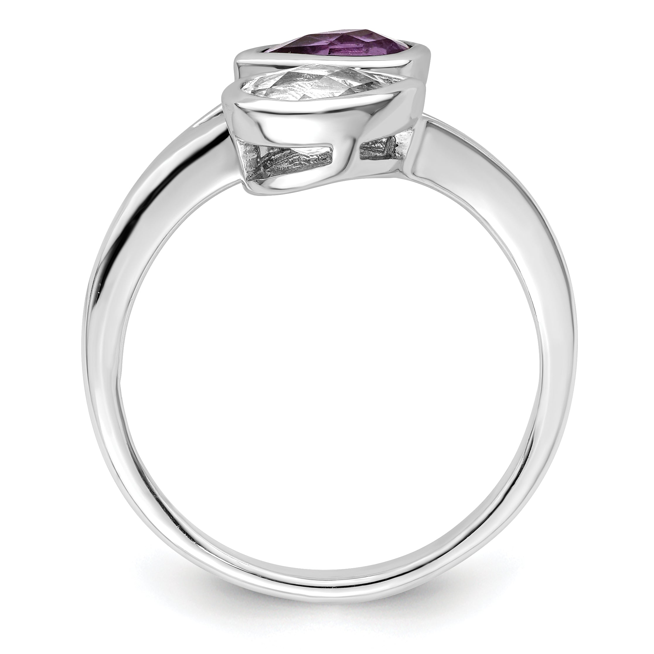 Sterlingsilber Rhodiniert Tropfen Form Amethyst & Weiß Topas Ring