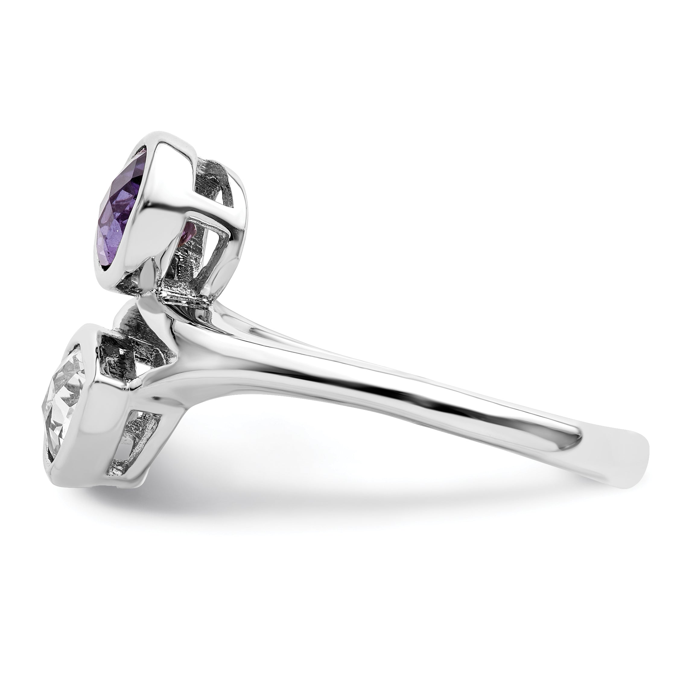 Sterlingsilber Rhodiniert Tropfen Form Amethyst & Weiß Topas Ring