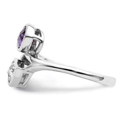 Sterlingsilber Rhodiniert Tropfen Form Amethyst & Weiß Topas Ring