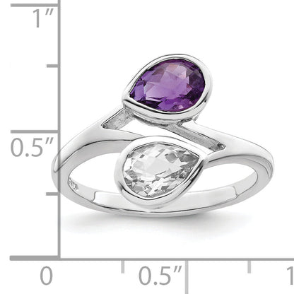 Sterlingsilber Rhodiniert Tropfen Form Amethyst & Weiß Topas Ring