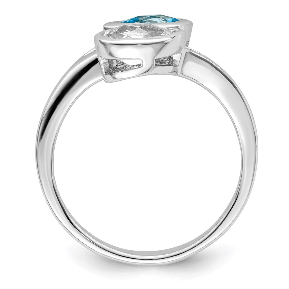 Sterlingsilber Rhodiniert Poliert Blau & Weiß Topas Bypass Ring