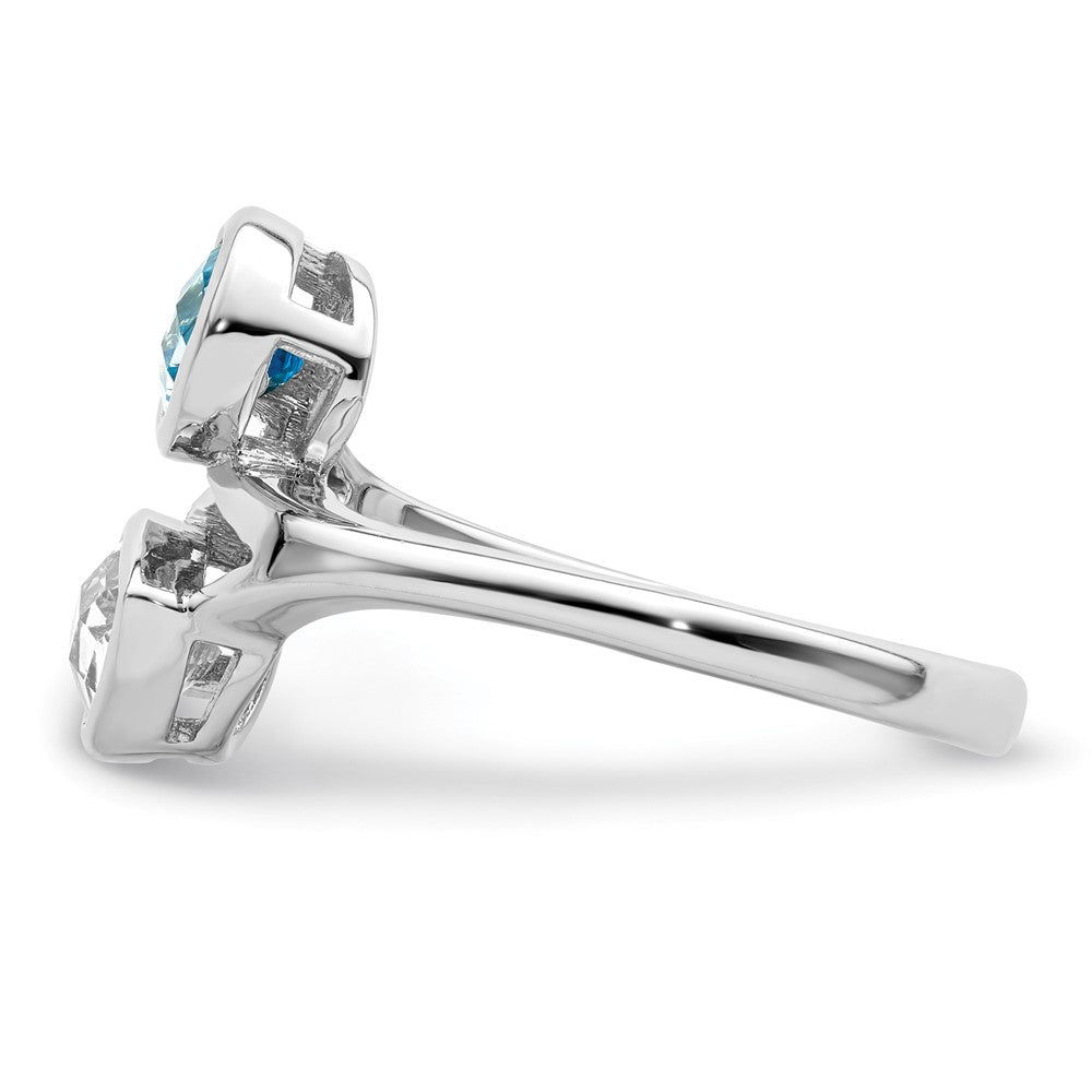 Sterlingsilber Rhodiniert Poliert Blau & Weiß Topas Bypass Ring