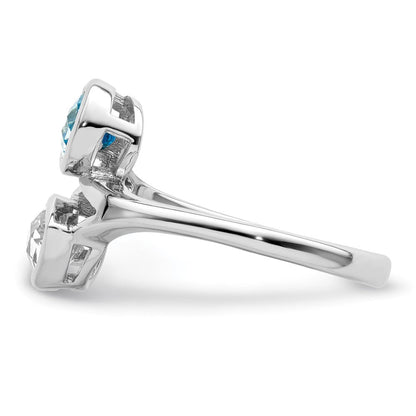 Sterlingsilber Rhodiniert Poliert Blau & Weiß Topas Bypass Ring