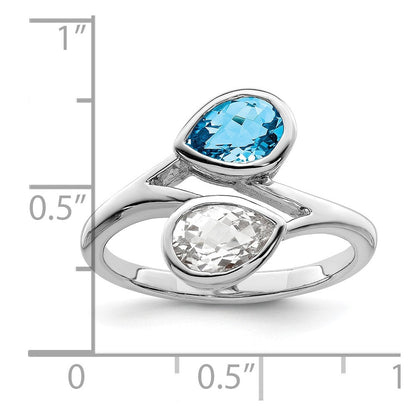 Sterlingsilber Rhodiniert Poliert Blau & Weiß Topas Bypass Ring