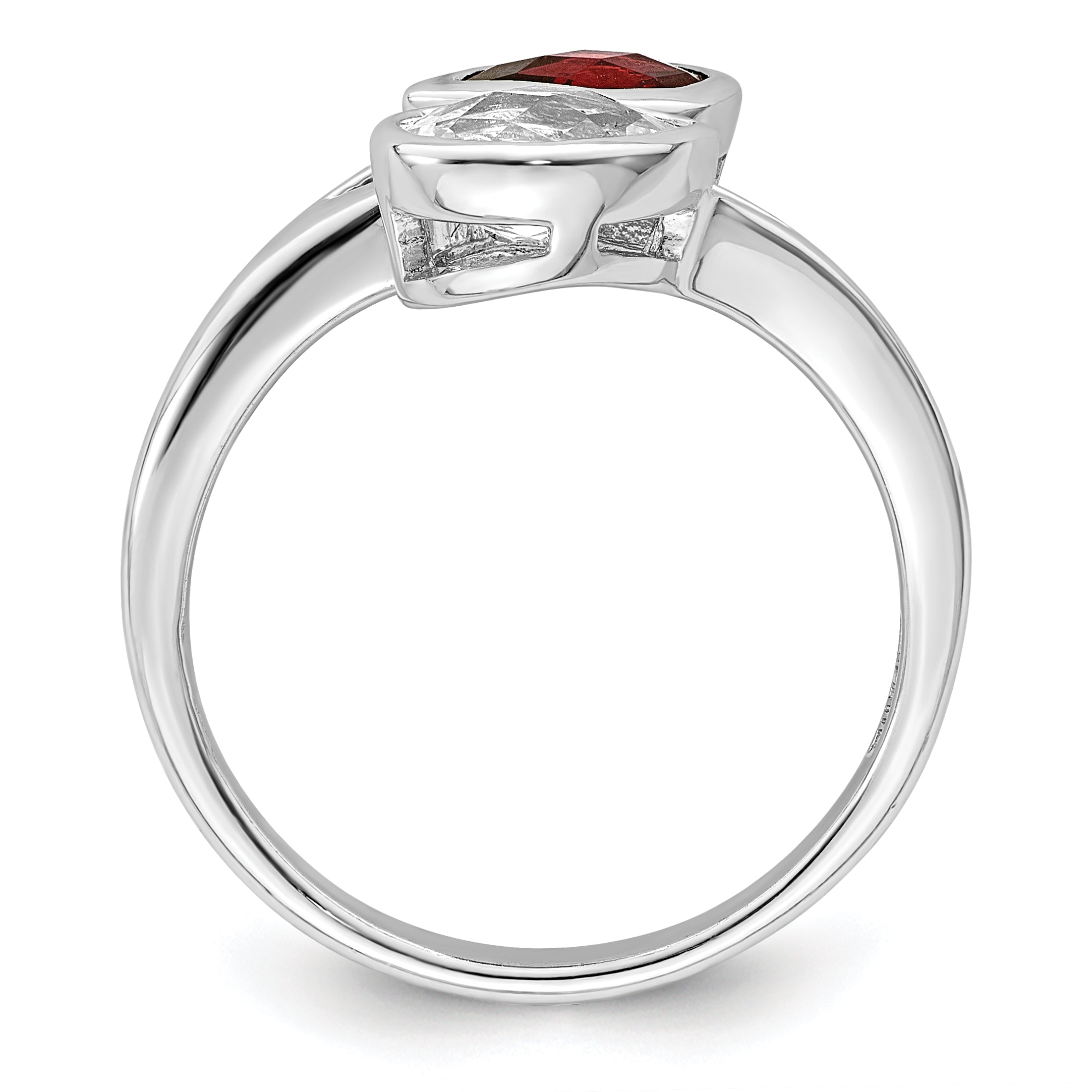 Sterlingsilber Rhodiniert Poliert Granat & Weiß Topas Bypass Ring