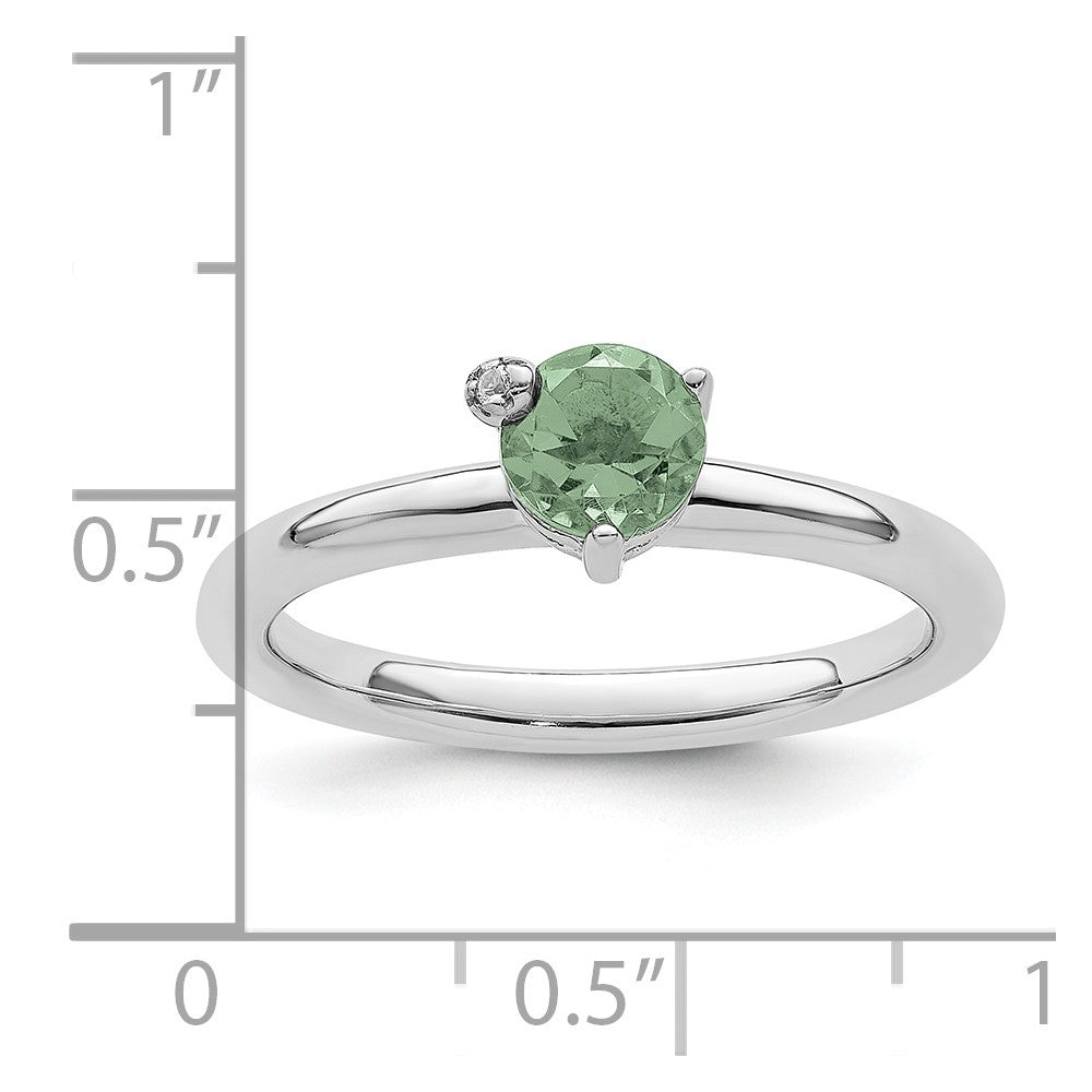 Sterlingsilber Rhodiniert Poliert Grün Quarz & Weiß Topas Ring