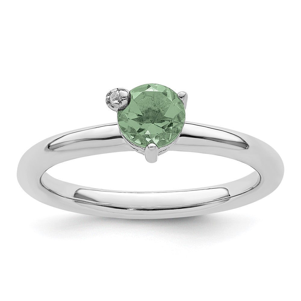 Sterlingsilber Rhodiniert Poliert Grün Quarz & Weiß Topas Ring
