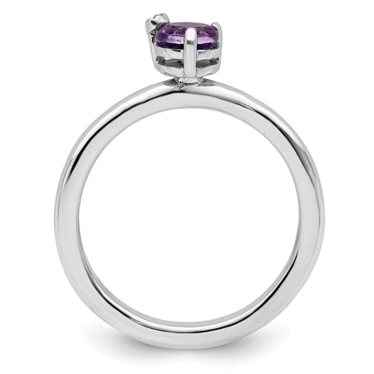 Sterlingsilber Rhodiniert Poliert Amethyst & Weiß Topas Ring