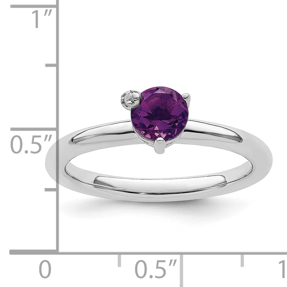Sterlingsilber Rhodiniert Poliert Amethyst & Weiß Topas Ring