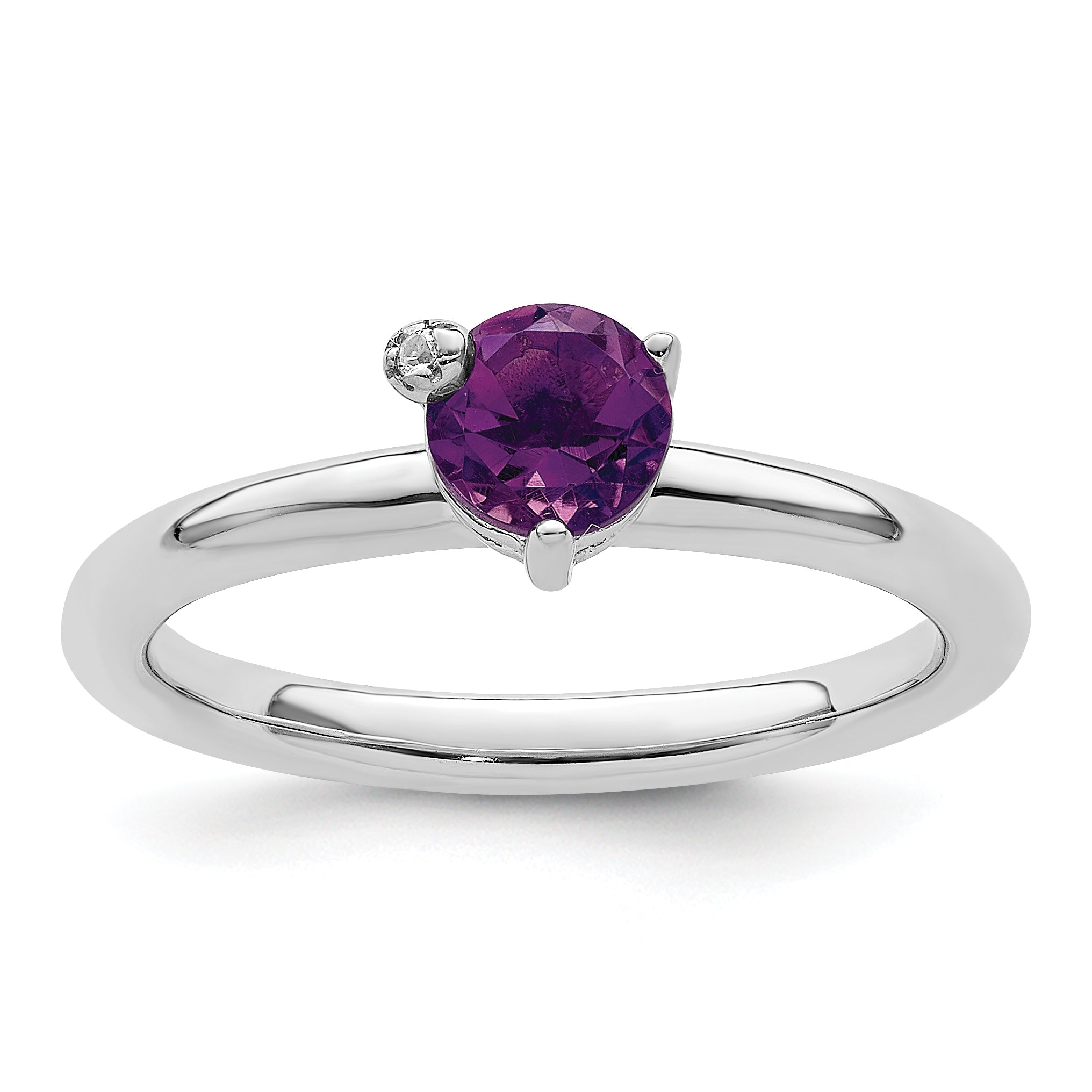 Sterlingsilber Rhodiniert Poliert Amethyst & Weiß Topas Ring