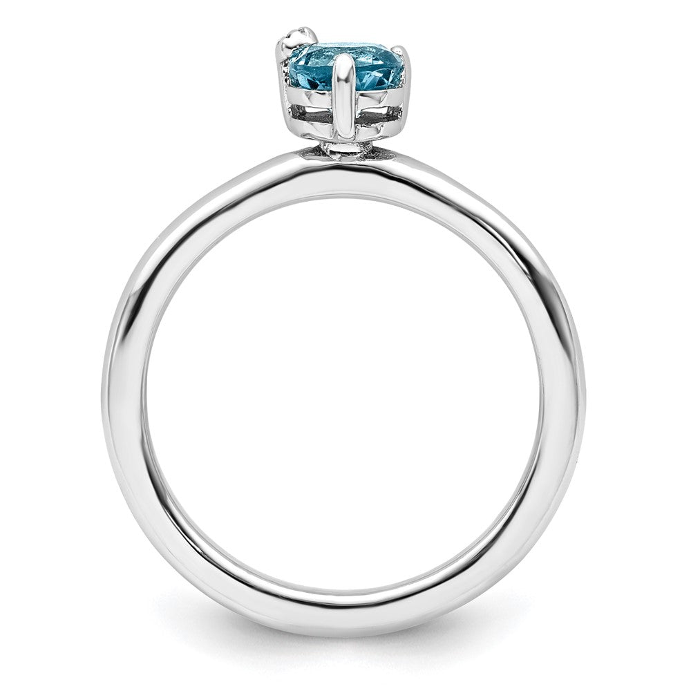 Sterlingsilber Rhodiniert Poliert Ls Blautopas & Weiß Ring