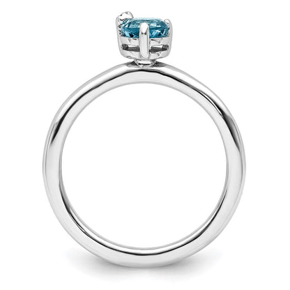 Sterlingsilber Rhodiniert Poliert Ls Blautopas & Weiß Ring