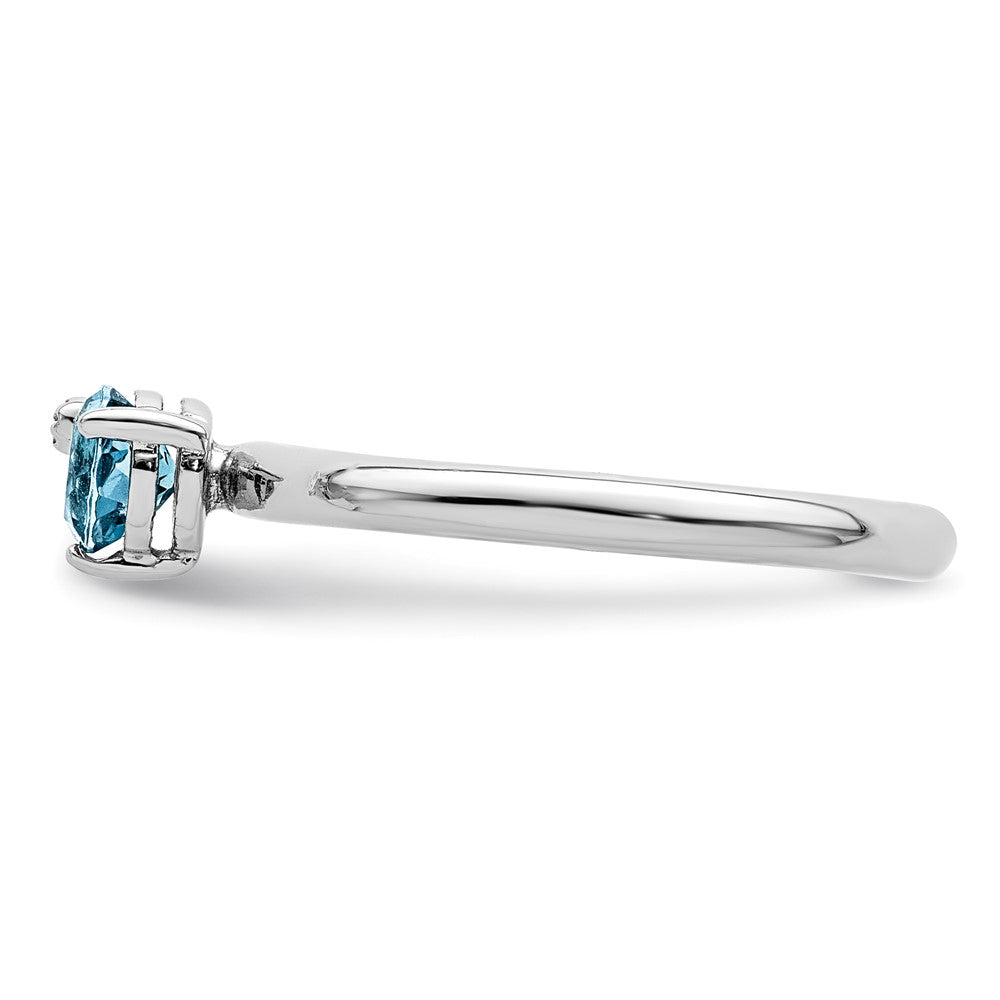 Sterlingsilber Rhodiniert Poliert Ls Blautopas & Weiß Ring