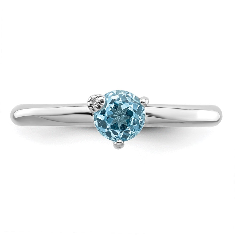 Sterlingsilber Rhodiniert Poliert Ls Blautopas & Weiß Ring
