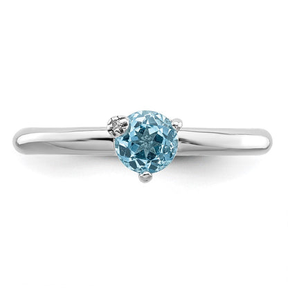 Sterlingsilber Rhodiniert Poliert Ls Blautopas & Weiß Ring
