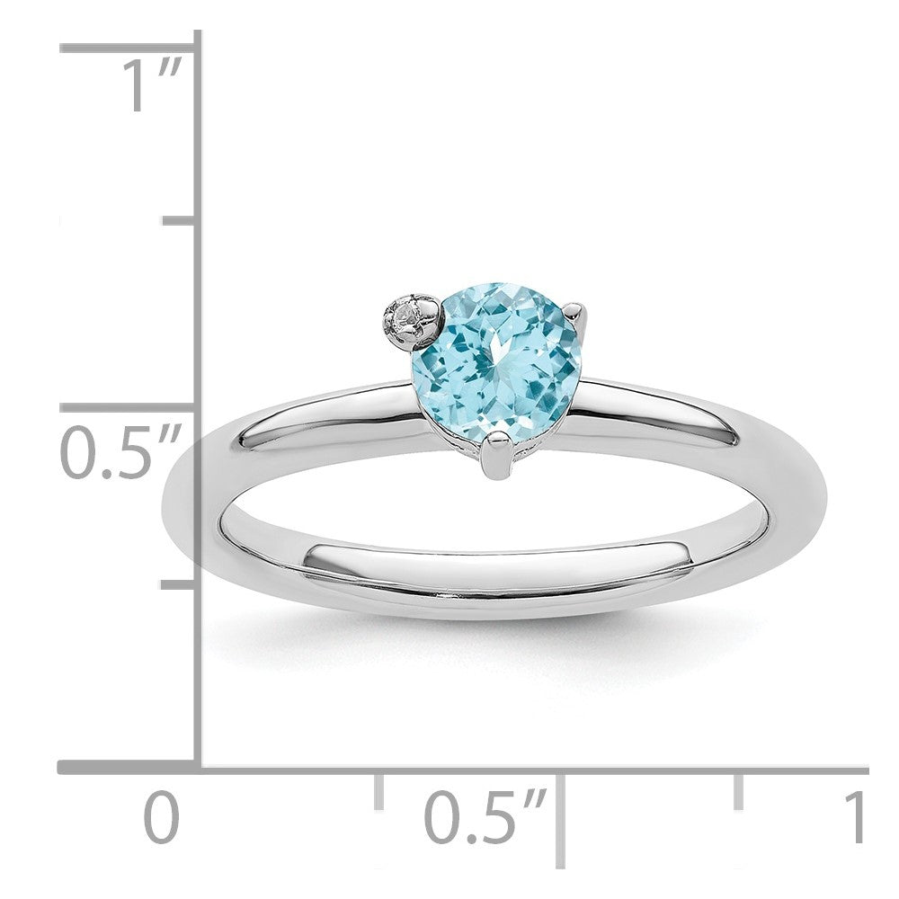 Sterlingsilber Rhodiniert Poliert Ls Blautopas & Weiß Ring