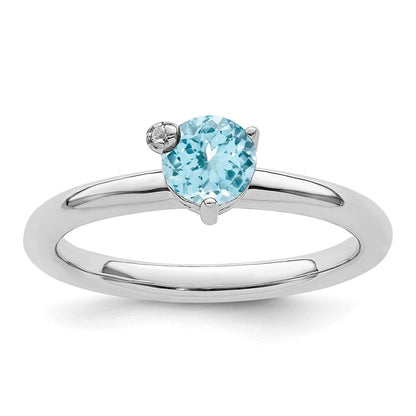 Sterlingsilber Rhodiniert Poliert Ls Blautopas & Weiß Ring