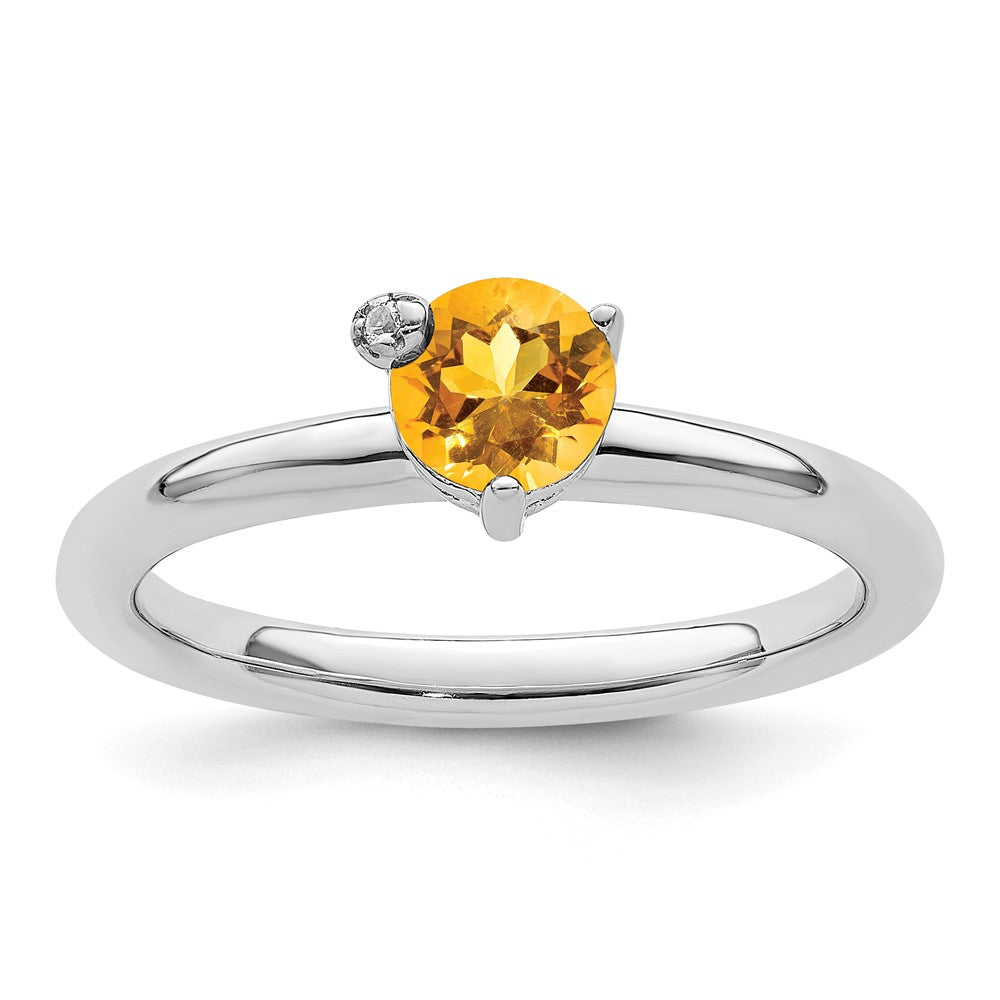 Sterlingsilber Rhodiniert Poliert Kreis Citrin & Weiß Topas Ring